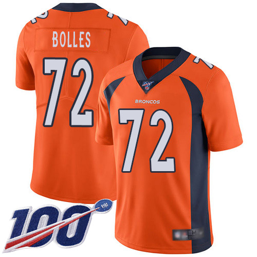 Men Denver Broncos 72 Garett Bolles Orange Team Color Vapor Untouchable Limited Player 100th Season Football NFL Jersey